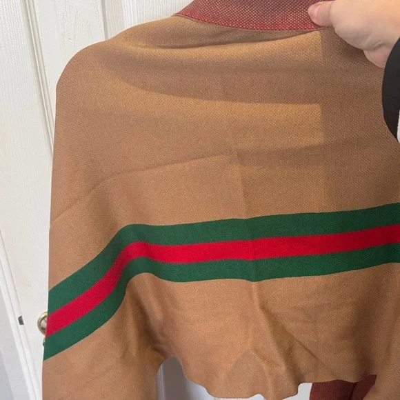 Tan and Red Striped Shawl with Fringe - Picture 6 of 6